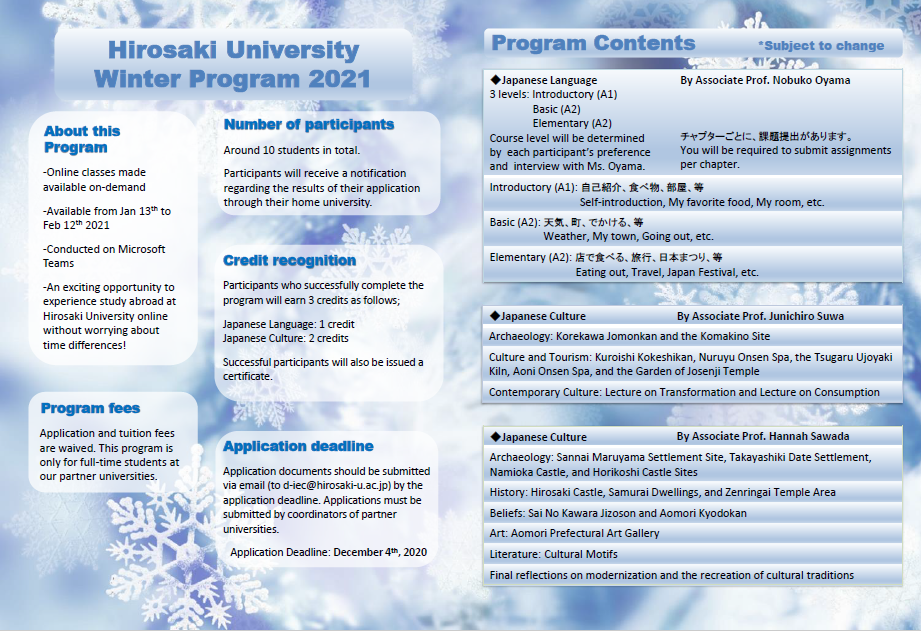 Hirosaki University Winter Program 2021 was held online